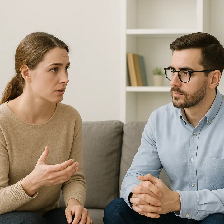 Casal conversando durante sessão de terapia sobre autoconhecimento